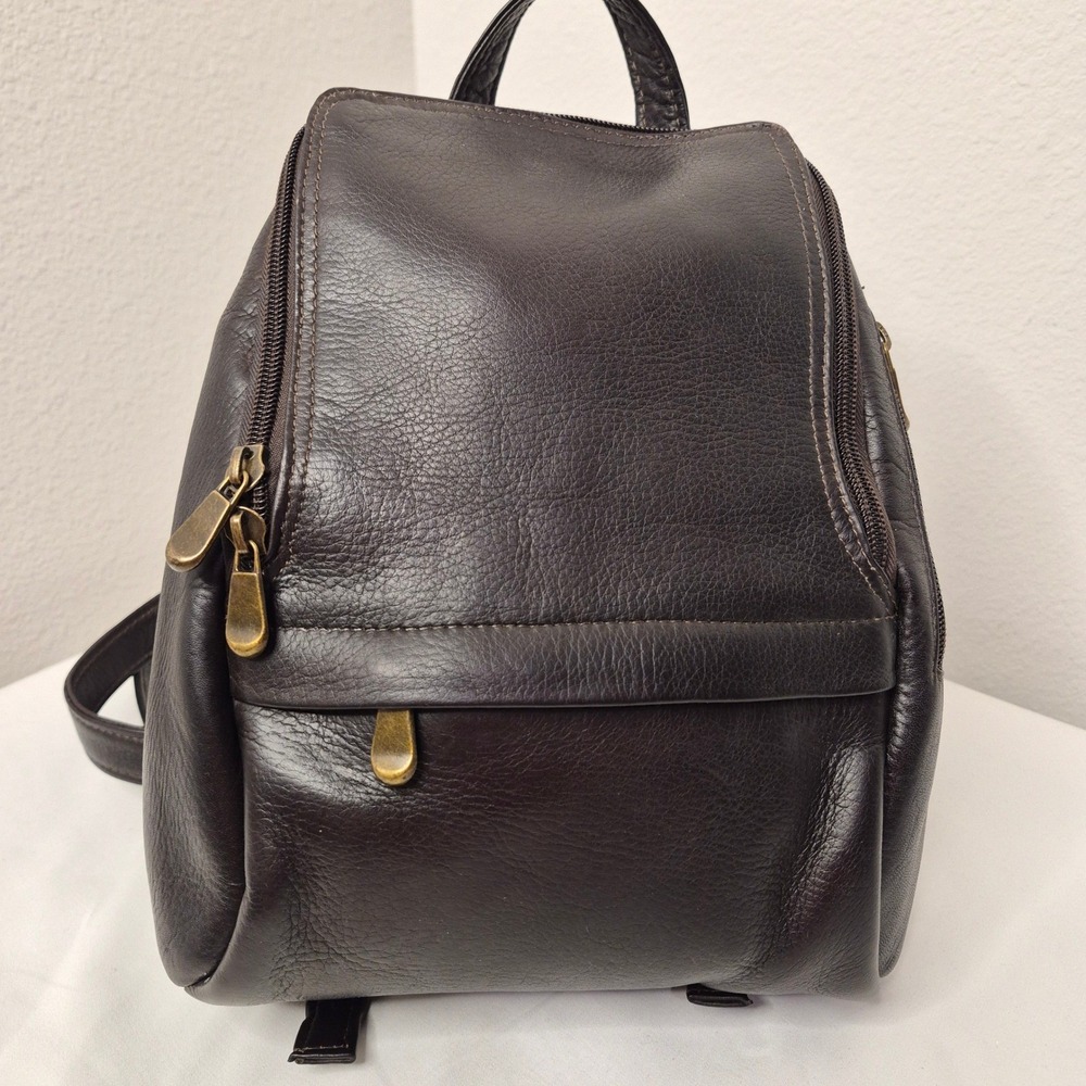 Le Donne Leather U-Zip Backpack Dark Brown Mini Sling Bag Made in Colombia Brass
